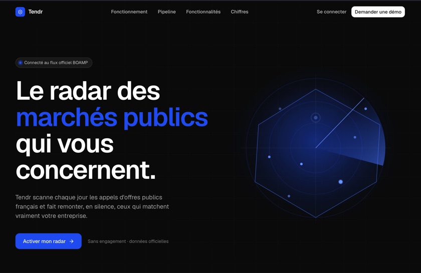 Interface outil de veille appels d'offres